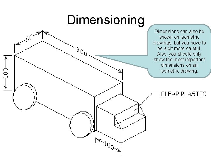 Dimensioning Dimensions can also be shown on isometric drawings, but you have to be