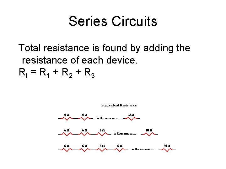 Series Circuits Total resistance is found by adding the resistance of each device. Rt Series Circuits Total resistance is found by adding the resistance of each device. Rt