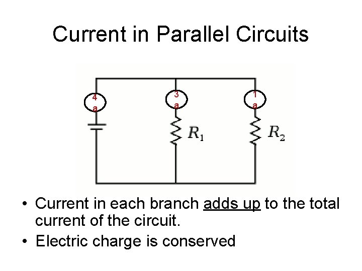 Current in Parallel Circuits 4 a 3 a 1 a • Current in each Current in Parallel Circuits 4 a 3 a 1 a • Current in each