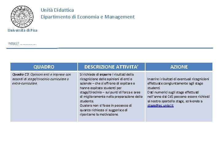 Unità Didattica Dipartimento di Economia e Management Università di Pisa http: // ………………. . Unità Didattica Dipartimento di Economia e Management Università di Pisa http: // ………………. .