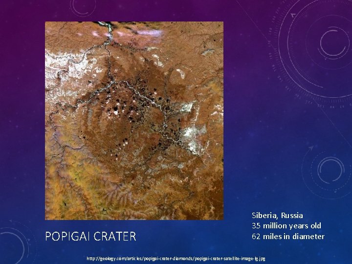 POPIGAI CRATER Siberia, Russia 35 million years old 62 miles in diameter http: //geology.