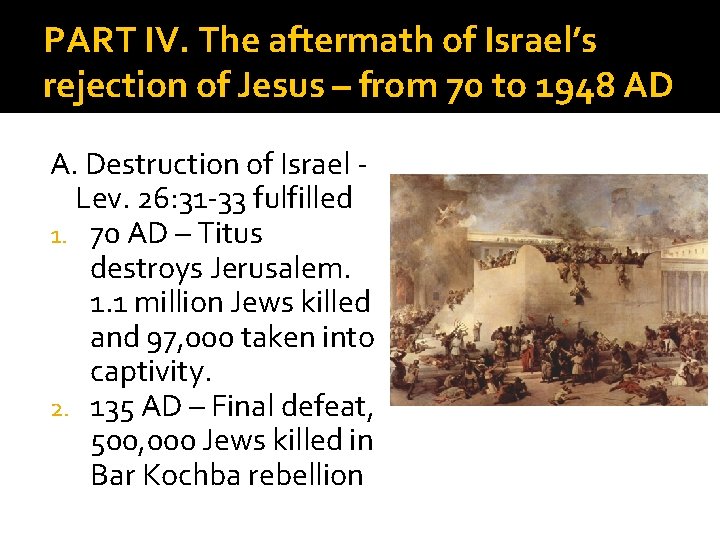 PART IV. The aftermath of Israel’s rejection of Jesus – from 70 to 1948