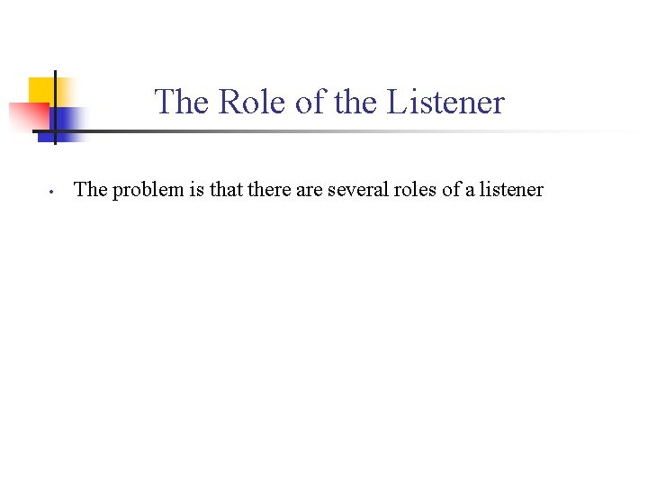 The Role of the Listener • The problem is that there are several roles