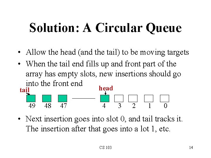 Solution: A Circular Queue • Allow the head (and the tail) to be moving