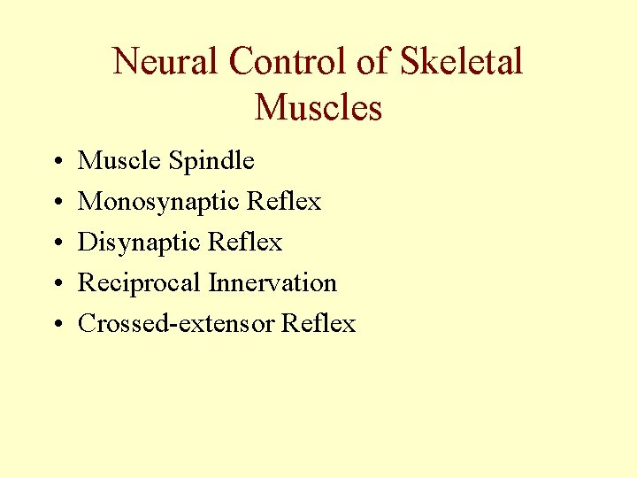 Neural Control of Skeletal Muscles • • • Muscle Spindle Monosynaptic Reflex Disynaptic Reflex