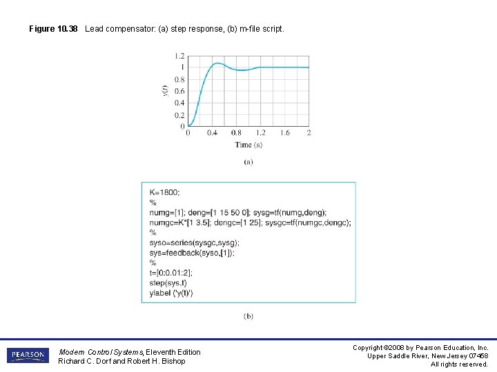 Figure 10. 38 Lead compensator: (a) step response, (b) m-file script. Modern Control Systems,