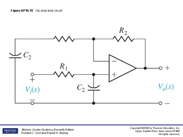 Figure AP 10. 10 Op-amp lead circuit. Modern Control Systems, Eleventh Edition Richard C.