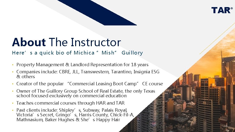TAR About The Instructor Here’s a quick bio of Michica ”Mish” Guillory • Property