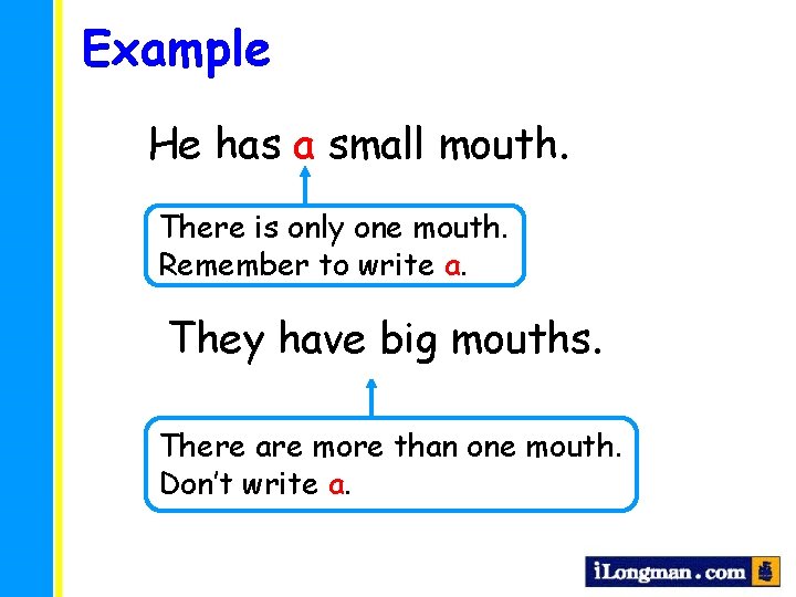 Example He has a small mouth. There is only one mouth. Remember to write