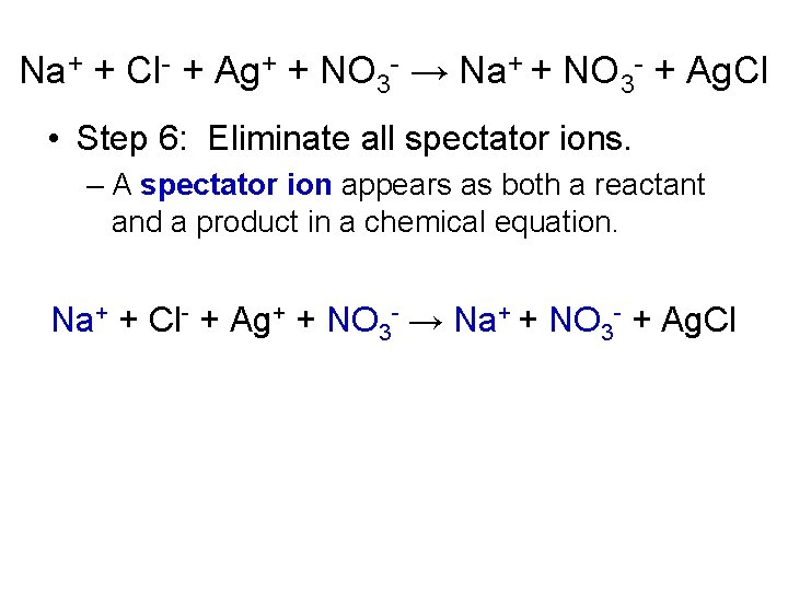 Na+ + Cl- + Ag+ + NO 3 - → Na+ + NO 3