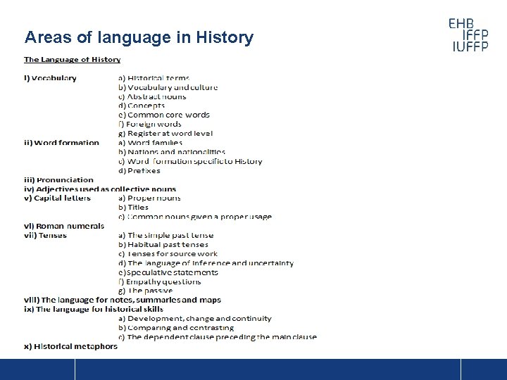 Areas of language in History 
