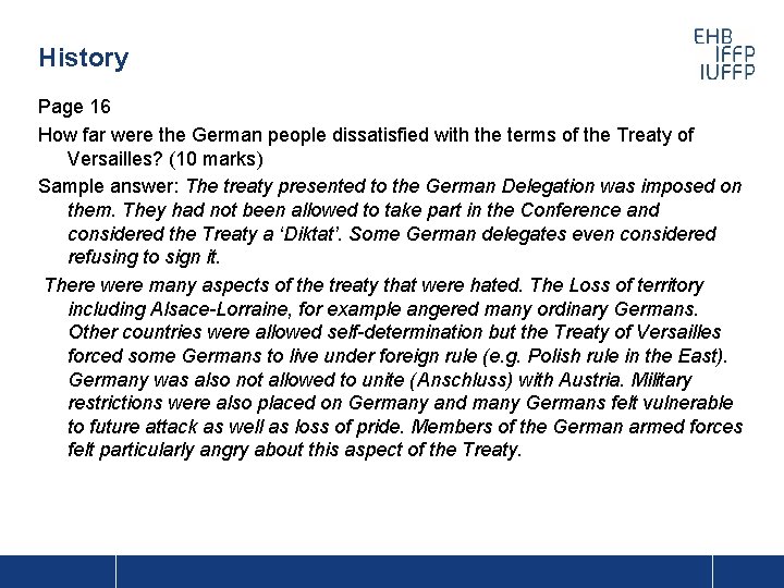 History Page 16 How far were the German people dissatisfied with the terms of