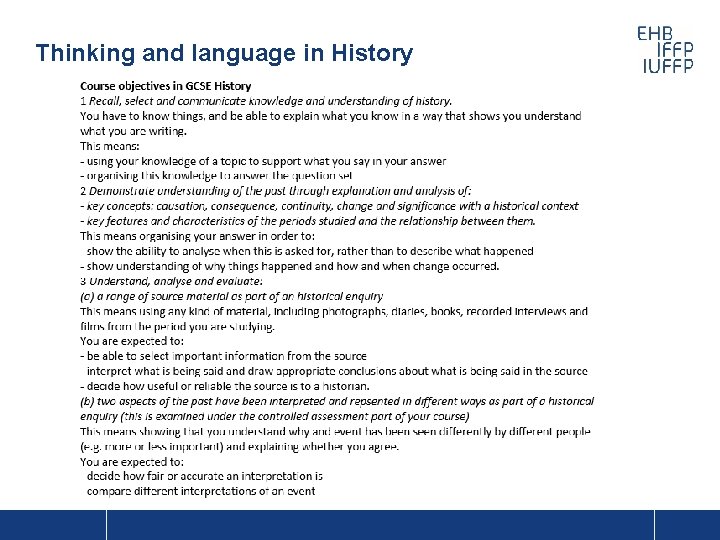 Thinking and language in History 