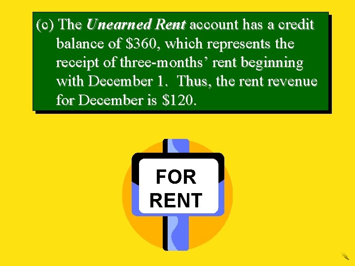 (c) The Unearned Rent account has a credit balance of $360, which represents the