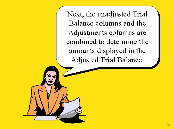 Next, the unadjusted Trial Balance columns and the Adjustments columns are combined to determine