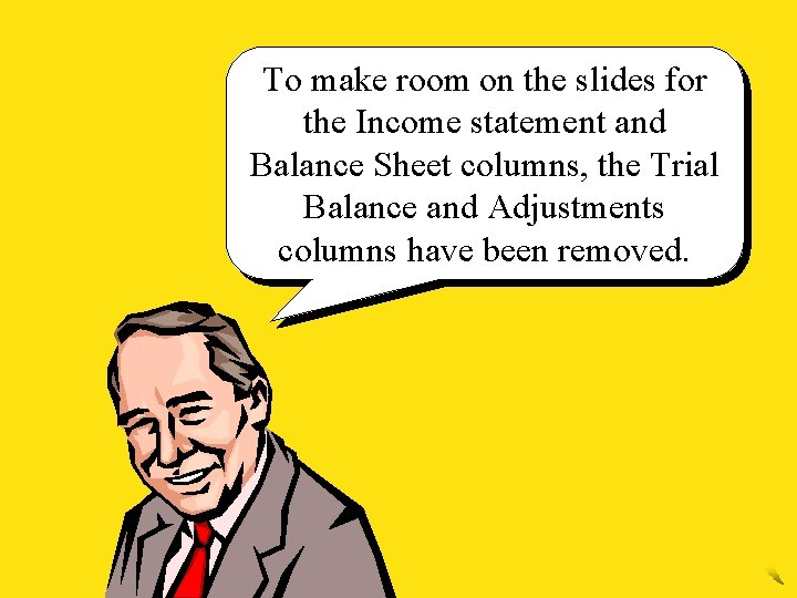 To make room on the slides for the Income statement and Balance Sheet columns,