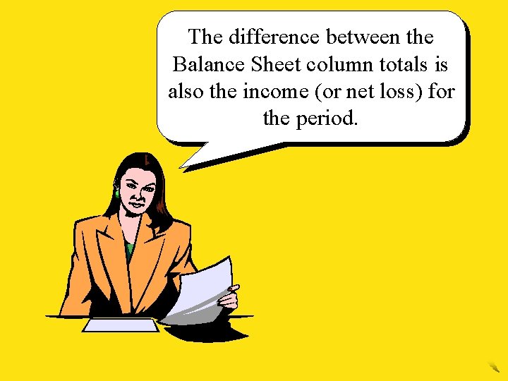 The difference between the Balance Sheet column totals is also the income (or net