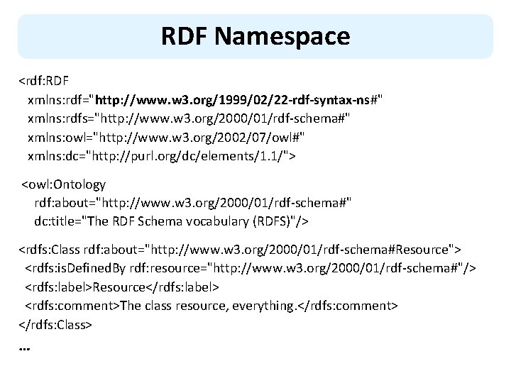 RDF Namespace <rdf: RDF xmlns: rdf="http: //www. w 3. org/1999/02/22 -rdf-syntax-ns#" xmlns: rdfs="http: //www.