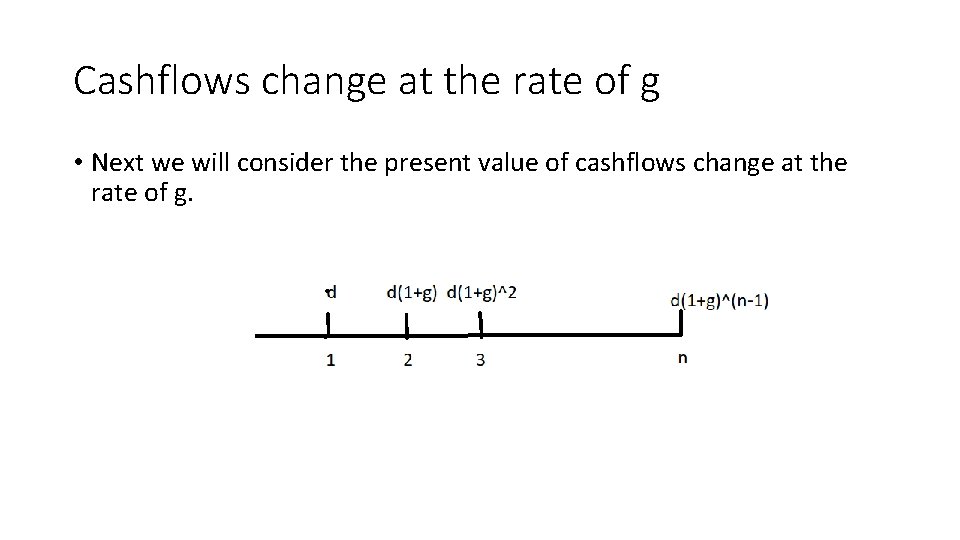 Cashflows change at the rate of g • Next we will consider the present