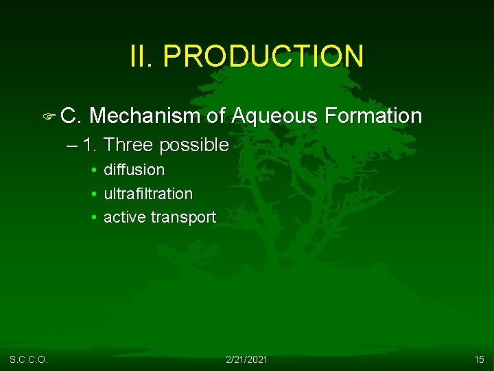 II. PRODUCTION F C. Mechanism of Aqueous Formation – 1. Three possible • •