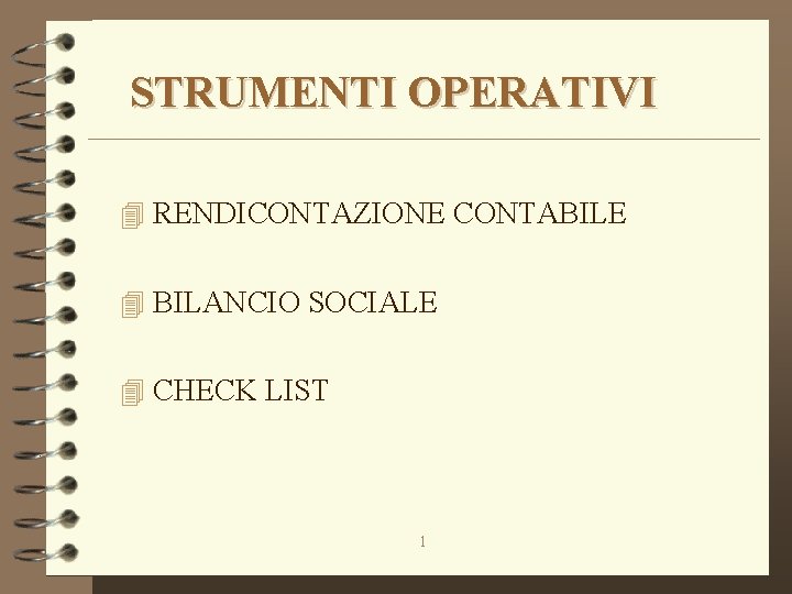 STRUMENTI OPERATIVI 4 RENDICONTAZIONE CONTABILE 4 BILANCIO SOCIALE 4 CHECK LIST 1 