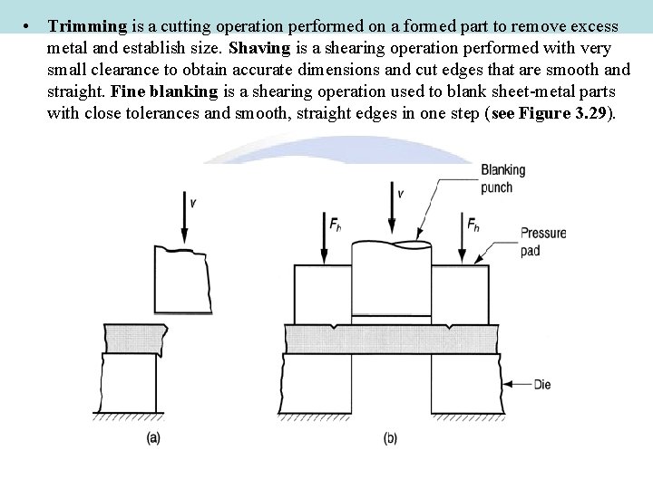  • Trimming is a cutting operation performed on a formed part to remove