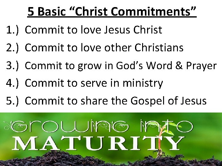 5 Basic “Christ Commitments” 1. ) Commit to love Jesus Christ 2. ) Commit 5 Basic “Christ Commitments” 1. ) Commit to love Jesus Christ 2. ) Commit