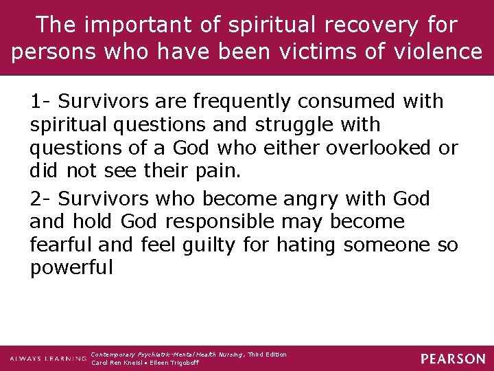 The important of spiritual recovery for persons who have been victims of violence 1