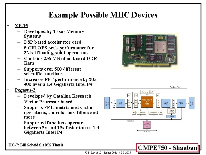 Example Possible MHC Devices • • XP-15 – Developed by Texas Memory Systems –