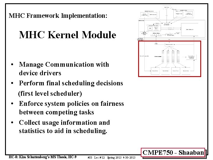 MHC Framework Implementation: MHC Kernel Module • Manage Communication with device drivers • Perform