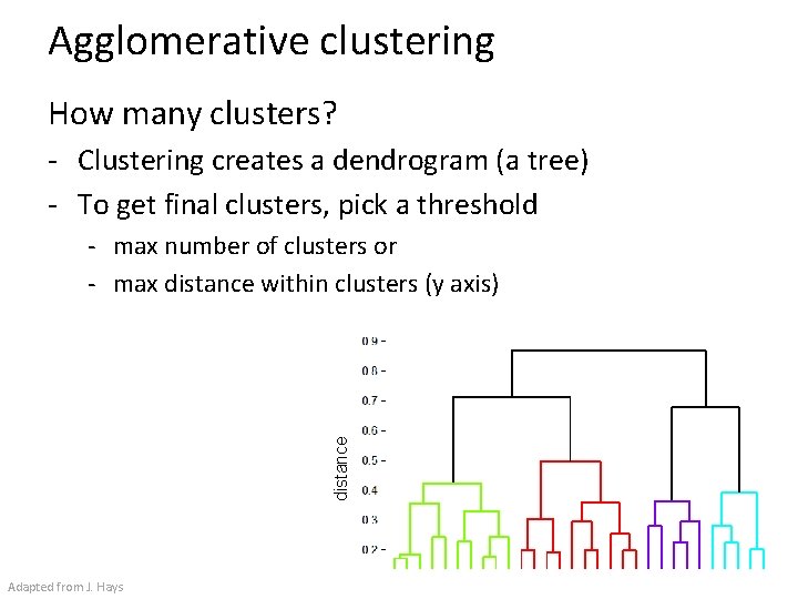 Agglomerative clustering How many clusters? - Clustering creates a dendrogram (a tree) - To