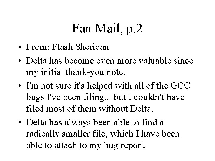 Fan Mail, p. 2 • From: Flash Sheridan • Delta has become even more