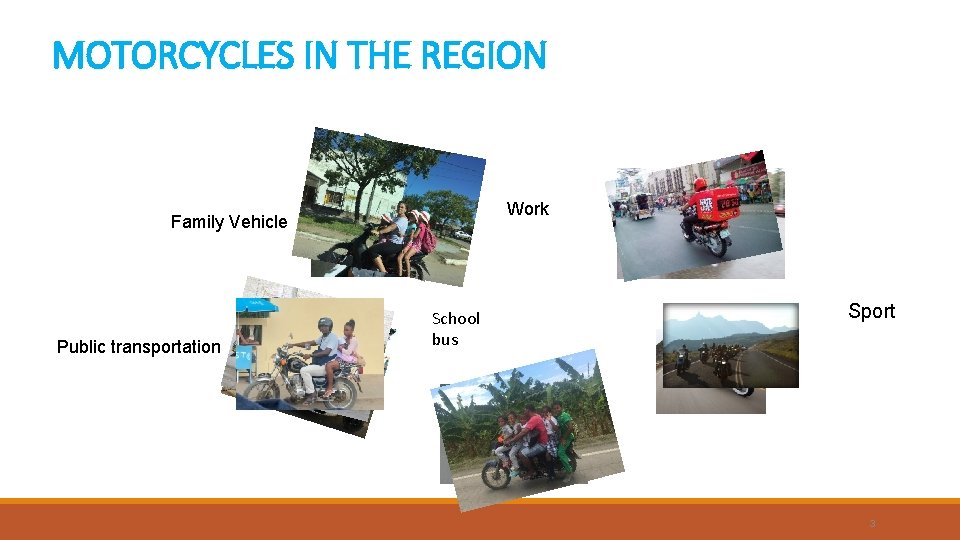 MOTORCYCLES IN THE REGION Work Family Vehicle Public transportation School bus Sport 3 