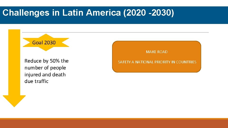 Challenges in Latin America (2020 -2030) Goal 2030 MAKE ROAD Reduce by 50% the