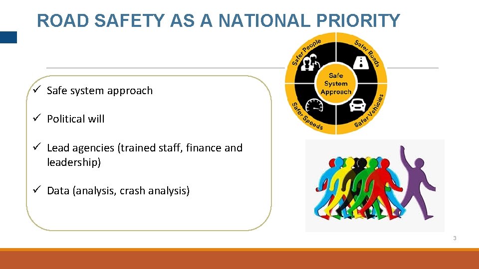 ROAD SAFETY AS A NATIONAL PRIORITY ü Safe system approach ü Political will ü