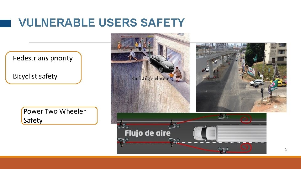 VULNERABLE USERS SAFETY Pedestrians priority Bicyclist safety Power Two Wheeler Safety 3 