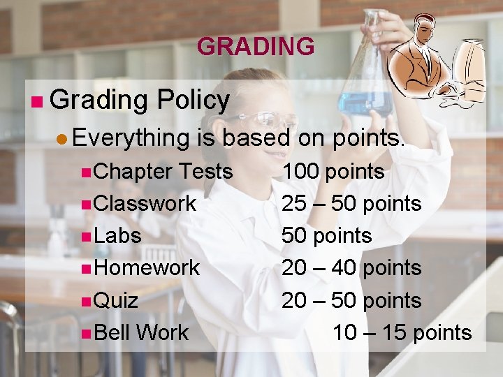 GRADING n Grading Policy l Everything n Chapter is based on points. Tests n