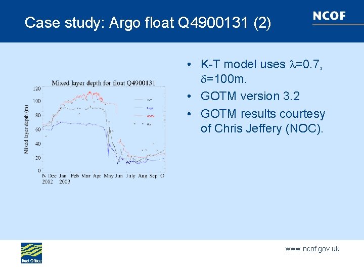 Case study: Argo float Q 4900131 (2) • K-T model uses =0. 7, =100