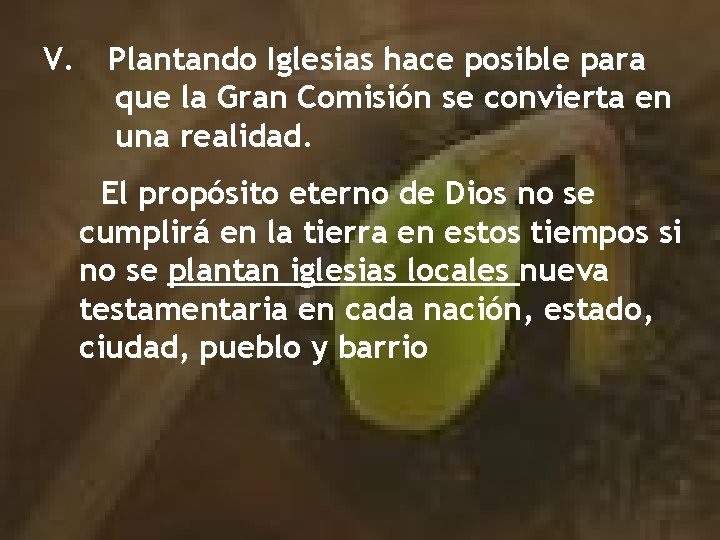 V. Plantando Iglesias hace posible para que la Gran Comisión se convierta en una