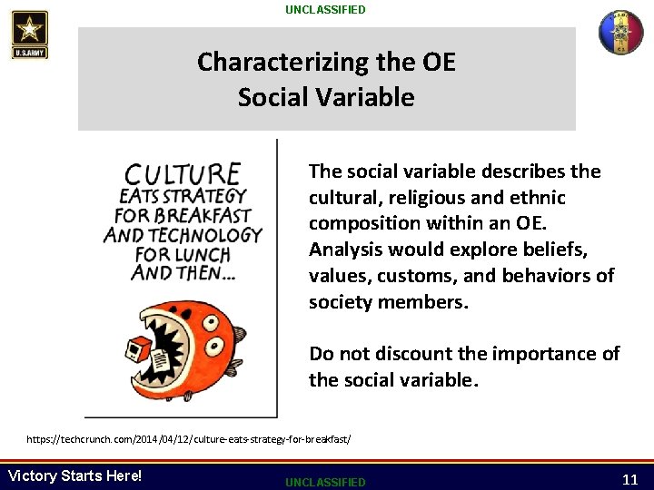 UNCLASSIFIED Characterizing the OE Social Variable The social variable describes the cultural, religious and