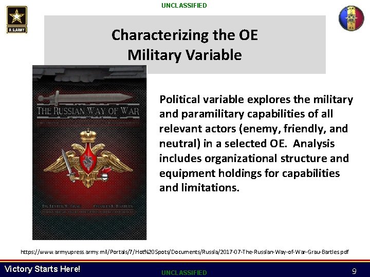 UNCLASSIFIED Characterizing the OE Military Variable Political variable explores the military and paramilitary capabilities