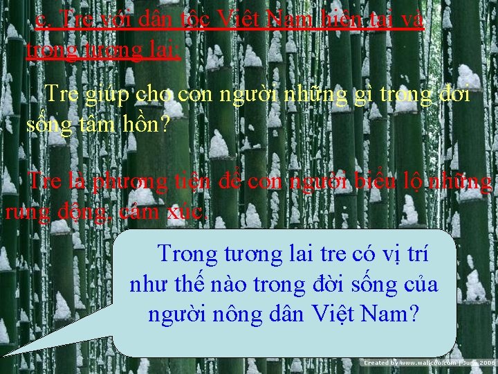 c. Tre với dân tộc Việt Nam hiện tại và trong tương lai: Tre