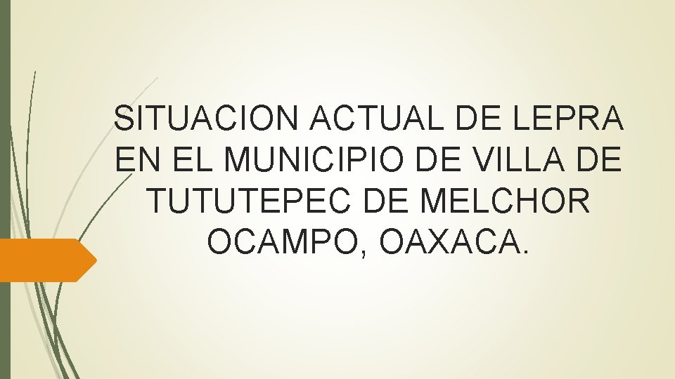 SITUACION ACTUAL DE LEPRA EN EL MUNICIPIO DE VILLA DE TUTUTEPEC DE MELCHOR OCAMPO,