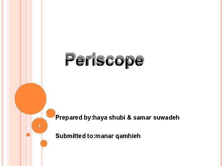 Periscope Prepared by: haya shubi & samar suwadeh 1 Submitted to: manar qamhieh 