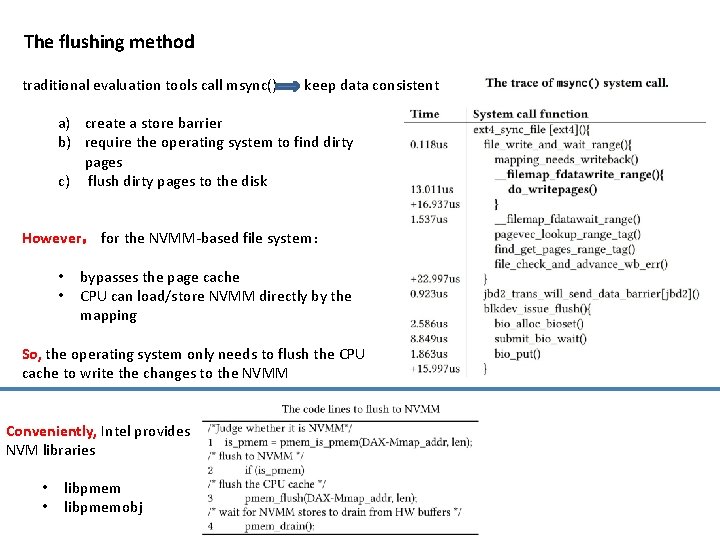 The flushing method traditional evaluation tools call msync() keep data consistent a) create a