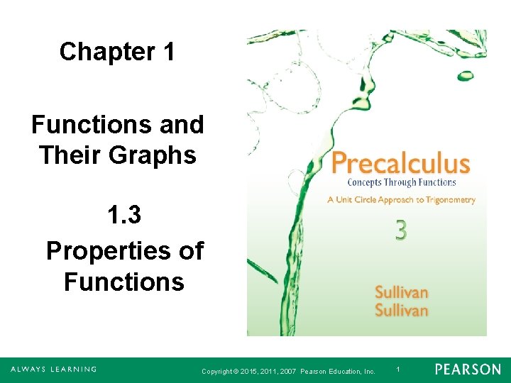 Chapter 1 Functions and Their Graphs 1. 3 Properties of Functions Copyright © 2015,