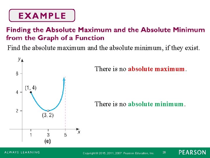 Find the absolute maximum and the absolute minimum, if they exist. There is no