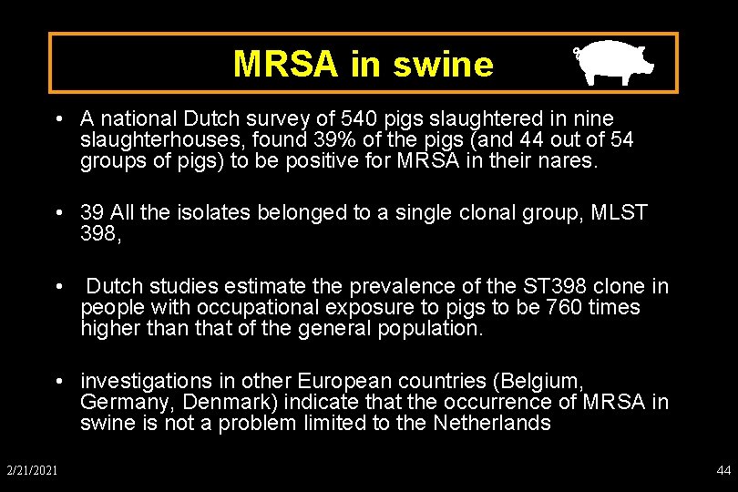 MRSA in swine • A national Dutch survey of 540 pigs slaughtered in nine
