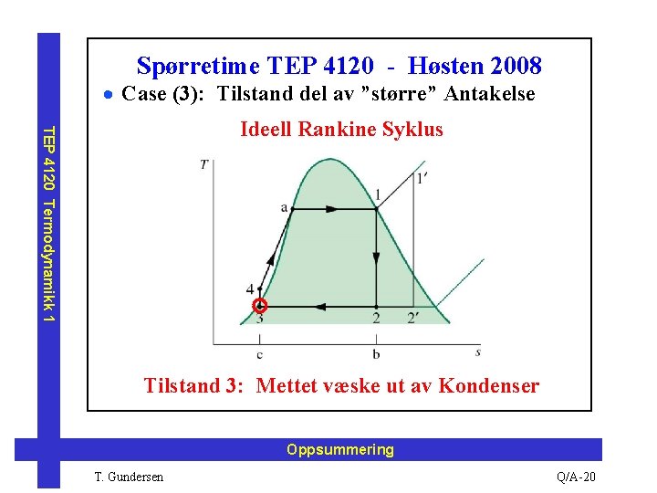 Spørretime TEP 4120 - Høsten 2008 · Case (3): Tilstand del av ”større” Antakelse