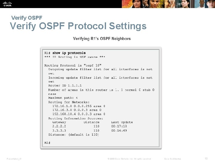  Verify OSPF Protocol Settings Presentation_ID © 2008 Cisco Systems, Inc. All rights reserved.